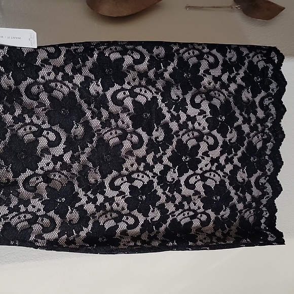 ALMOST FAMOUS Lace Overlaying Beige Spaghetti Strap Dress Blk L Juniors NWT - Picture 3 of 16